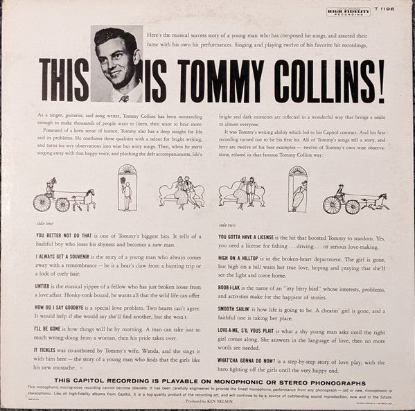 TOMMY COLLINS This Is Tommy Collins Capitol Records Mono LP (US) T-1196 VG+/VG+