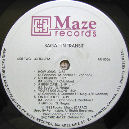 SAGA In Transit Maze Records (Canada) LP ML8006 VG+/VG+