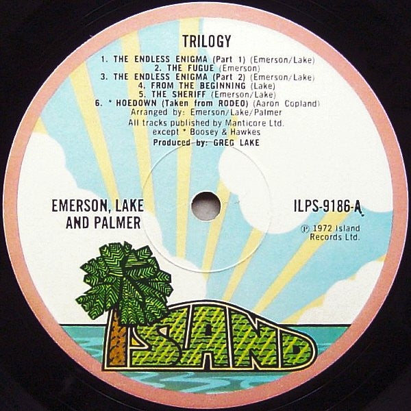 EMERSON LAKE & PALMER Trilogy Island LP ILPS 9186 Tinsley Robor Press M-/VG+
