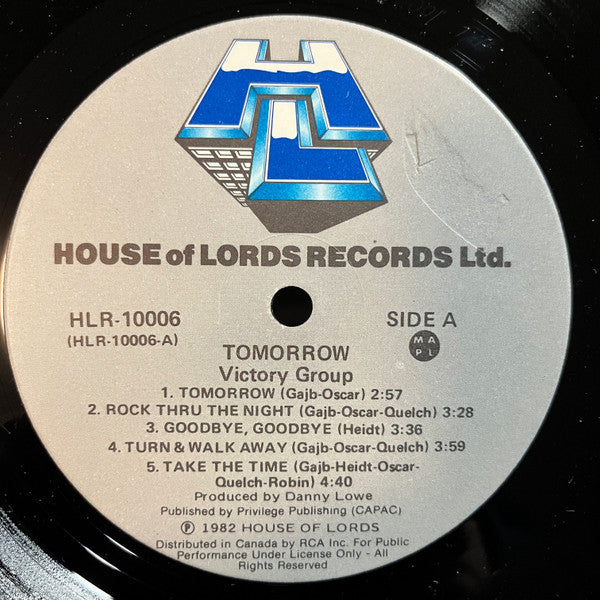 VICTORY GROUP Tomorrow House Of Lords Records HLR 10006 VG+/VG Some Minor Storage Wear