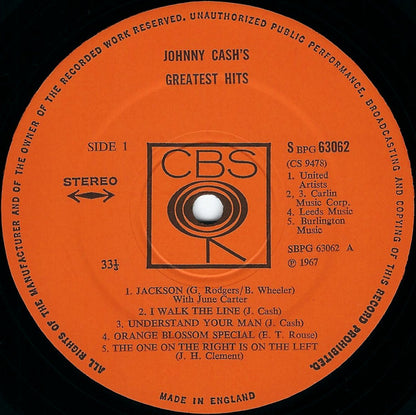 JOHNNY CASH Greatest Hits Volume 1 CBS LP S BPG 63062 M-/M-