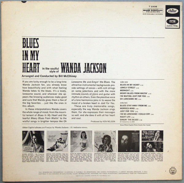 WANDA JACKSON Blues In My Heart Capitol Records Mono LP T-2306 Scranton Pressing VG+/VG+