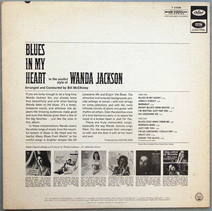 WANDA JACKSON Blues In My Heart Capitol Records Mono LP T-2306 Scranton Pressing VG+/VG+
