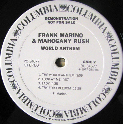 FRANK MARINO & MAHOGANY RUSH World Anthem WLD Columbia LP PC34677 All Inserts M-/VG+